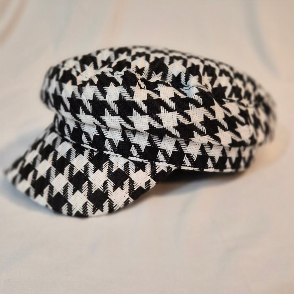Houndstooth Newsboy Cap Black White Baker Boy Sailor Cabbie Hat One Size